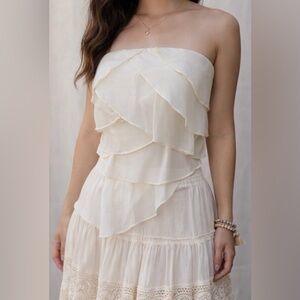 Cream Ruffle Strapless Top Size S Fairycore Coquette Chiffon Corset Tie Back